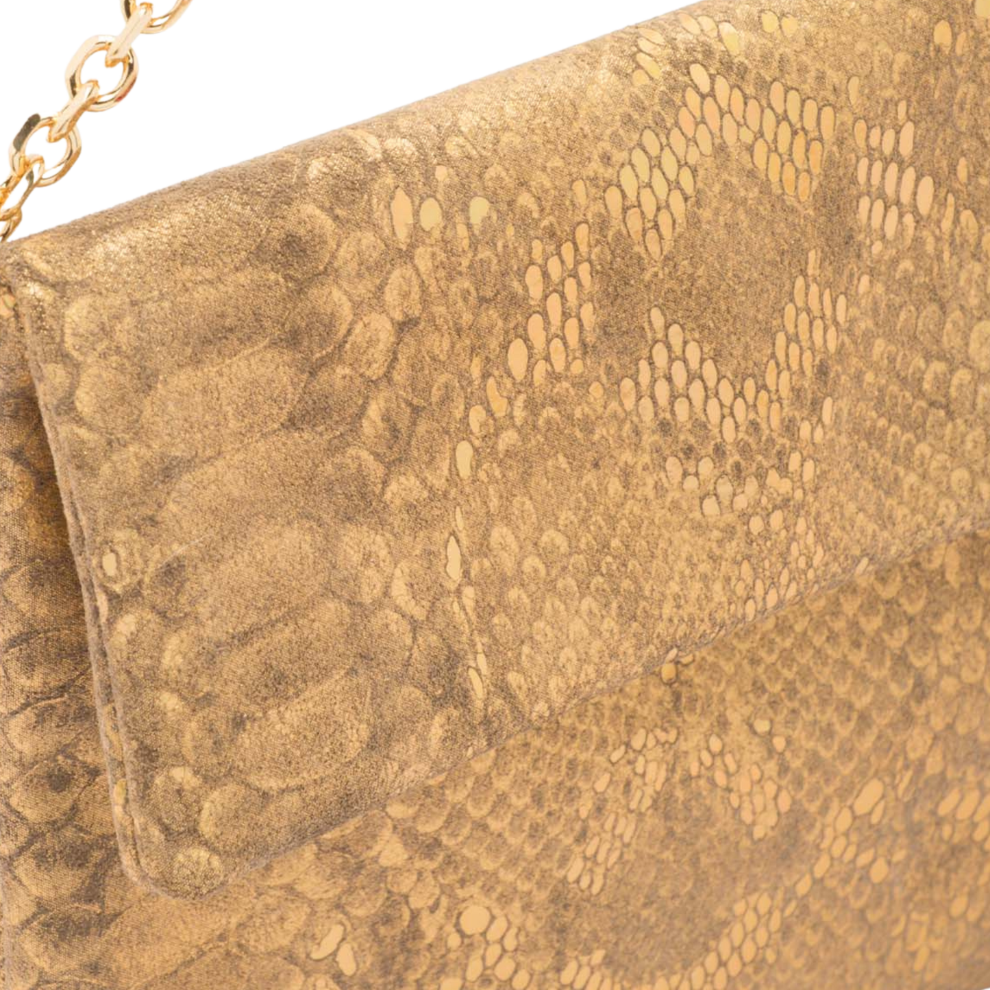 leather pochette with python print and chain handle