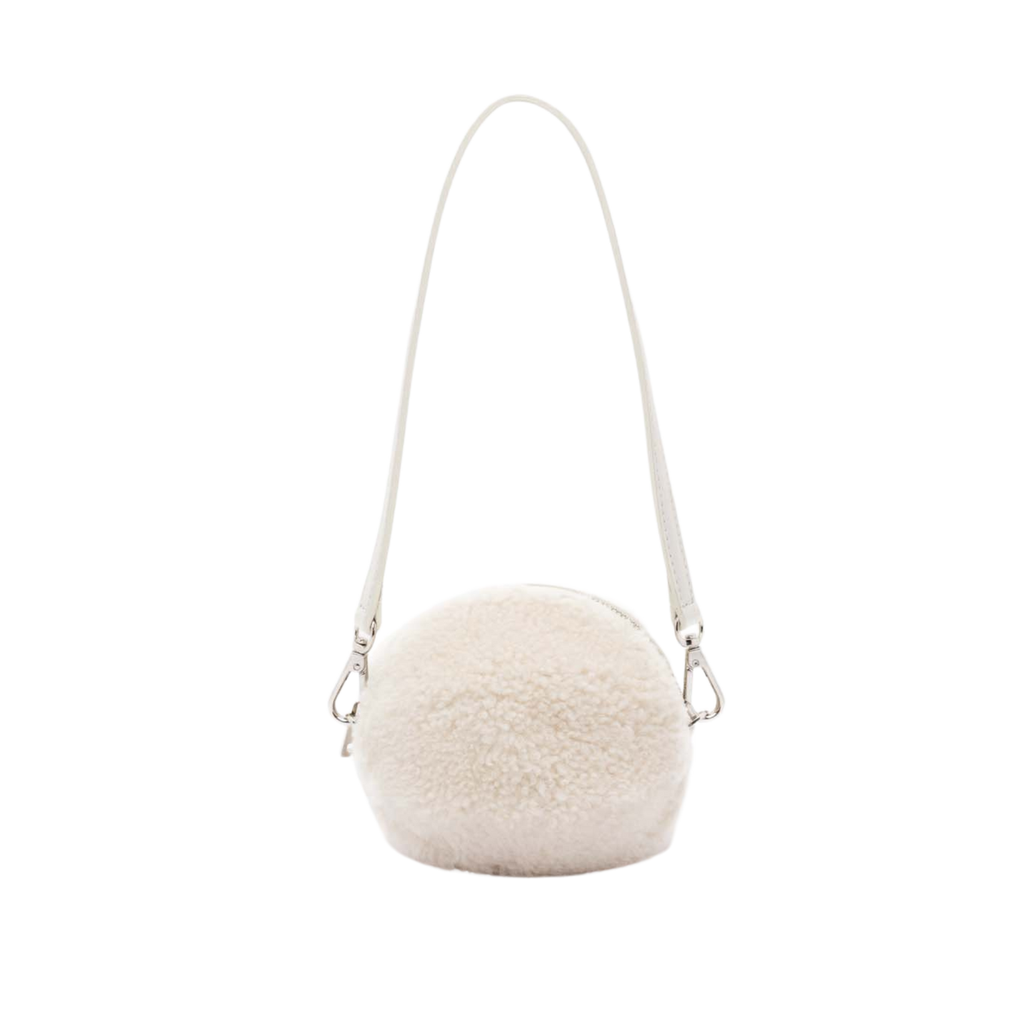small rounded pochette in lamb fur with leather handle