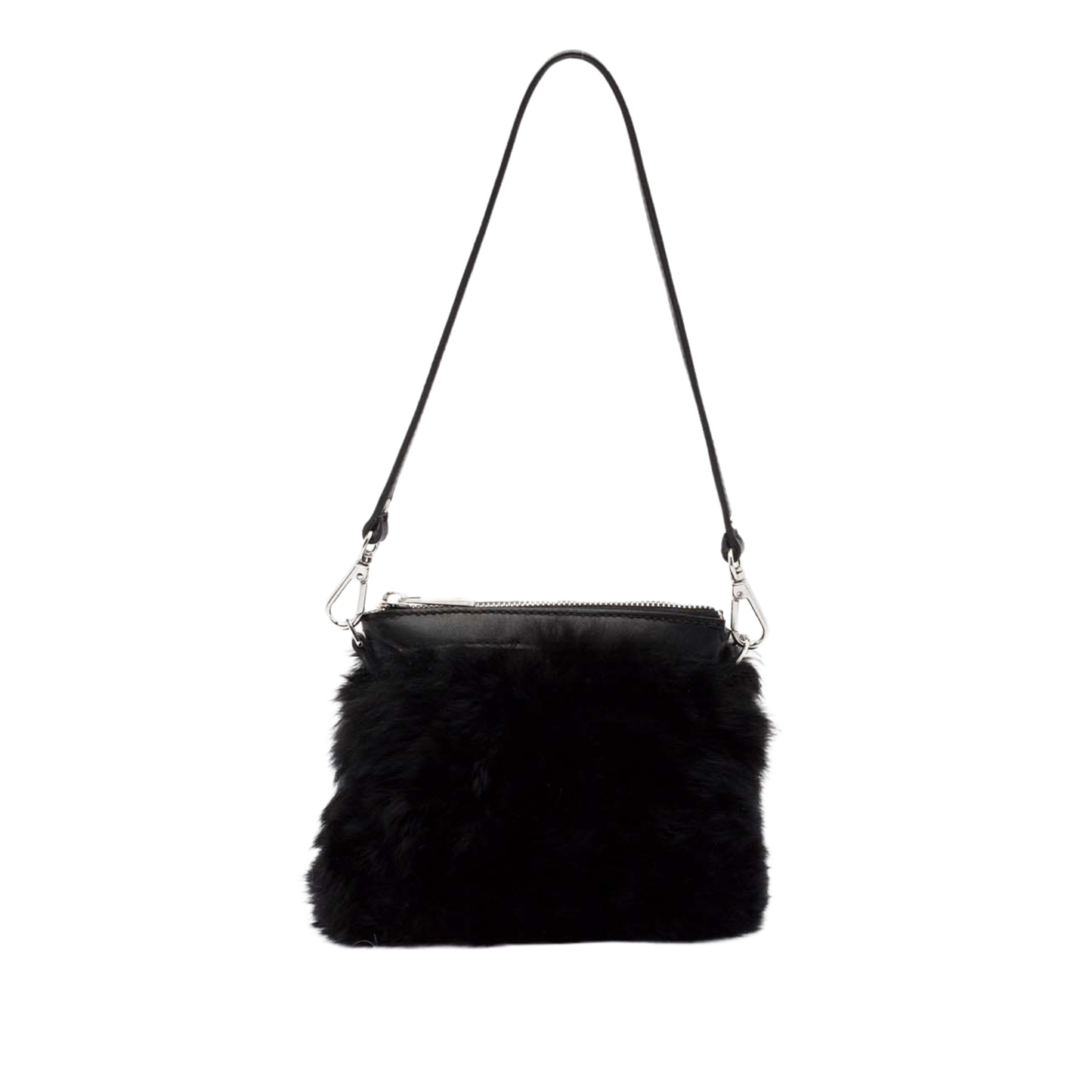 small purse in alpaca fur with leather handle and zip closure