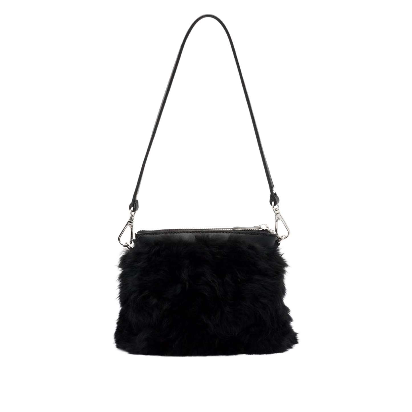 small purse in alpaca fur with leather handle and zip closure