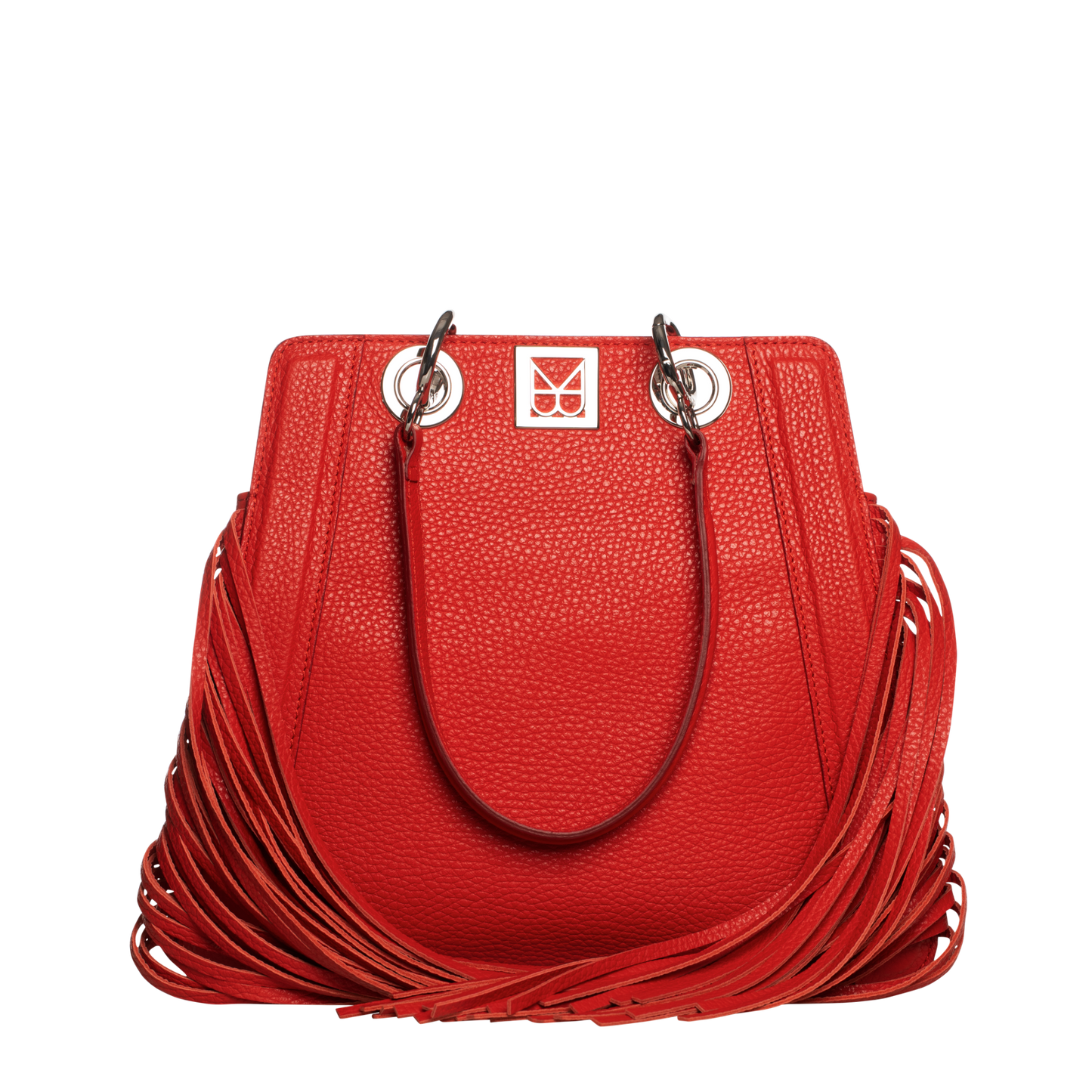 medium sized leather bag with fringes