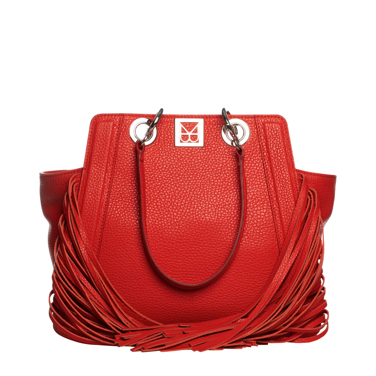 medium sized leather bag with fringes