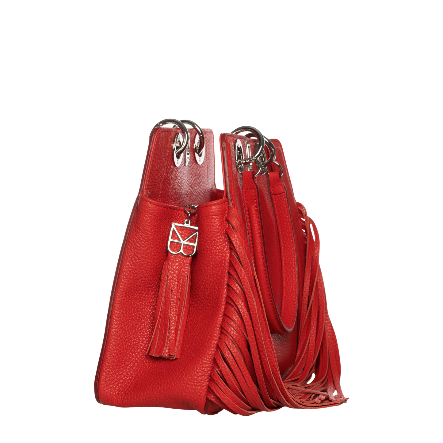 medium sized leather bag with fringes